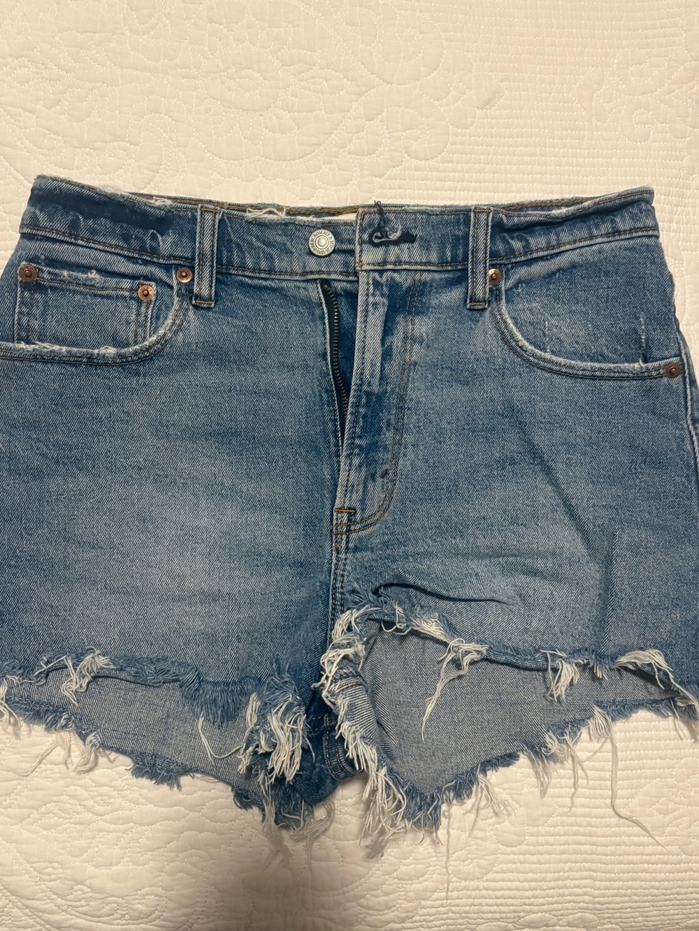 Abercrombie & Fitch Distressed Light Blue Denim Shorts